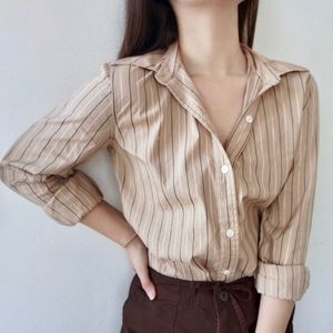 Vintage Caramel Black & White Striped Shirt
